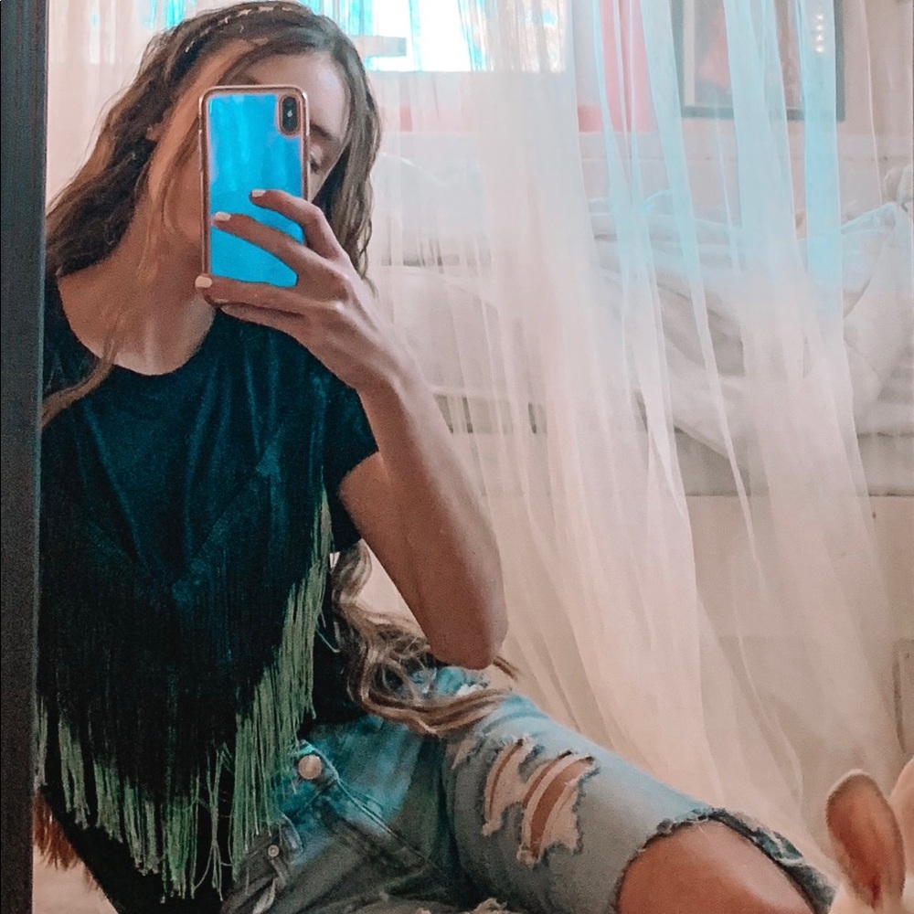 Flounce string turquoise loose top